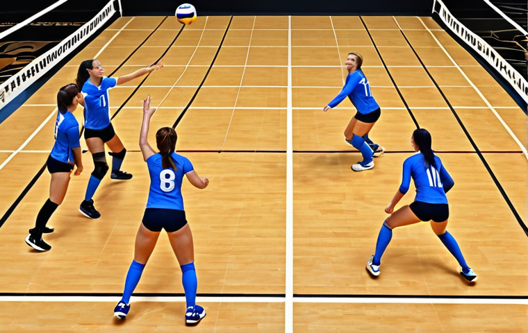 **Image of volleyball players rotating on a court, highlighting player positions and movement.**