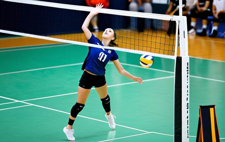 Action Shot**

"A female volleyball player in mid-air, about to spike the ball during a professional indoor volleyball match. She is wearing a team jersey, athletic shorts, and volleyball shoes. Fully clothed, appropriate attire, safe for work. The background shows the blurred image of the opposing team and the volleyball court. Perfect anatomy, correct proportions, natural pose, dynamic action shot, professional sports photography, high quality, modest, family-friendly."

**