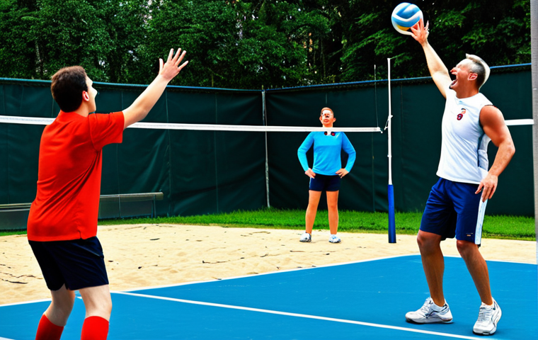 배구 모임 후기 - Humorous Volleyball Mishap**

"A fully clothed volleyball player comically failing a float serve, th...