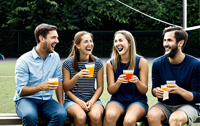 배구 모임 후기 - Team Huddle & Strategy**

"A group of fully clothed volleyball players in modest athletic wear huddl...