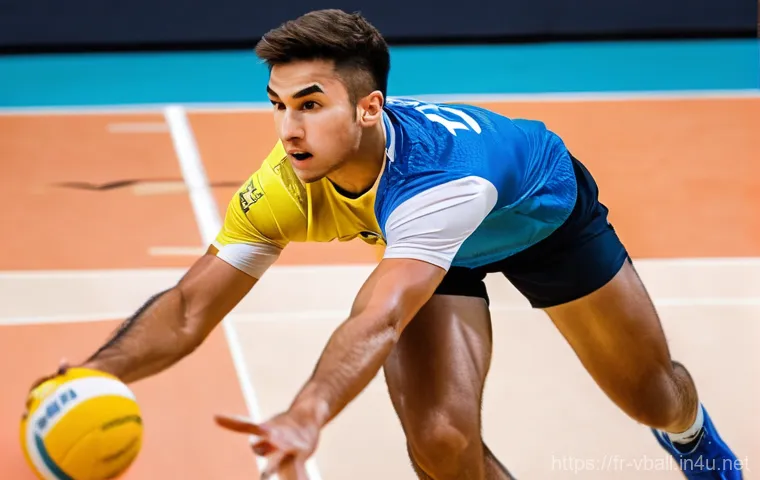 배구 포지션별 역할 분석 - **Prompt for an Attacker/Spiker (L'Attaquant/Pointu):**
    "A female volleyball attacker at the pea...