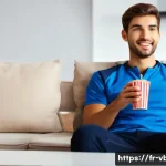 Home 20 배구 실시간 중계 사이트 - **Prompt:** A young man, aged around 20-25, is comfortably seated on a plush sofa in a dimly lit, co...