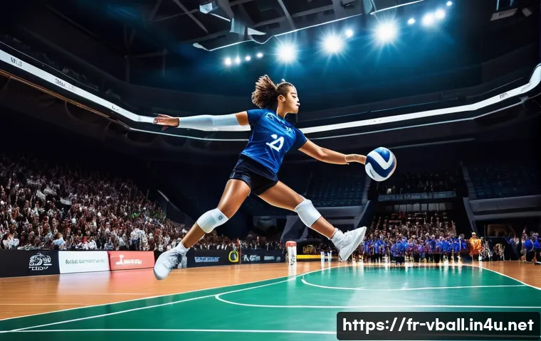 배구 서포터 착용법 - A dynamic volleyball player wearing dense foam knee pads and breathable compression sleeves, jumping...