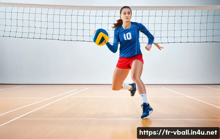 배구 연습 필수 장비 - A dynamic indoor volleyball scene featuring a female athlete wearing breathable mesh volleyball shoe...