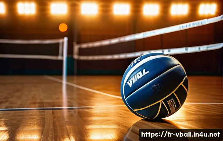 배구공 브랜드 비교 - A high-quality synthetic leather volleyball resting on a polished indoor gym floor under bright aren...
