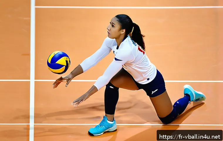 배구 무릎 보호대 추천 - A professional volleyball player in mid-action on a bright indoor court, wearing sleek, semi-rigid M...