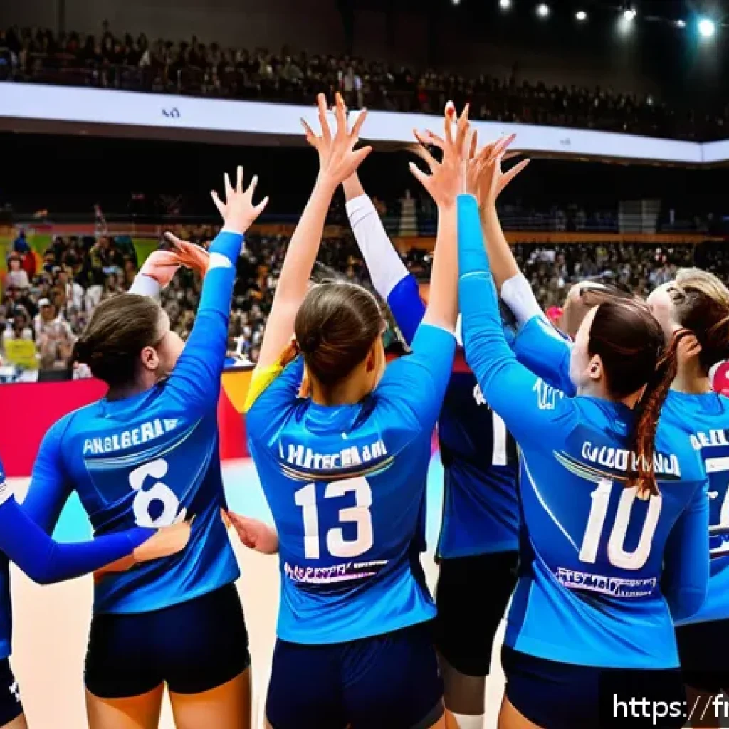 배구 다큐멘터리 - A dynamic professional volleyball match in a modern French indoor arena, featuring male and female p...