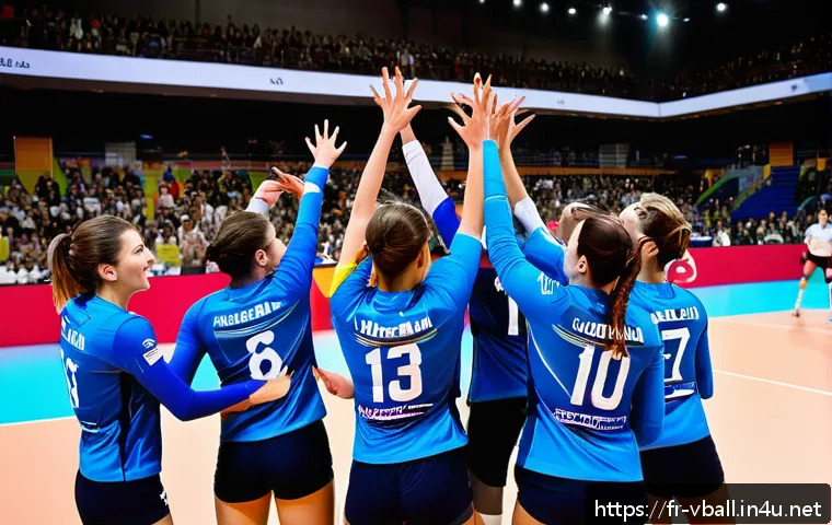 배구 다큐멘터리 - A dynamic professional volleyball match in a modern French indoor arena, featuring male and female p...