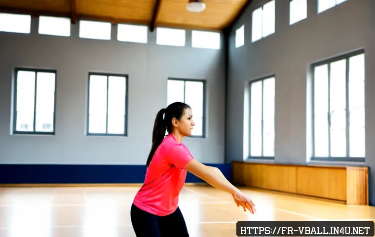 Home 17 배구 초보자 실수 방지 팁 - Photorealistic indoor volleyball training in a bright French community sports hall, a beginner playe...