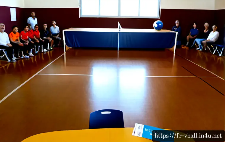 배구 팬 미팅 개최 방법 - Photorealistic volleyball fan meeting planning scene in a bright community sports hall in France, fr...