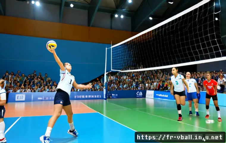 Home 30 배구 경기 중 반칙 사례 - Photorealistic indoor volleyball match in a modern French sports hall, clear foul example of a playe...
